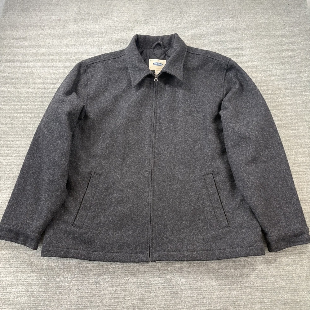 Vintage Old Navy Gray Wool Blend Full Zip Bomber Jacket Mens XL Quilted Lining